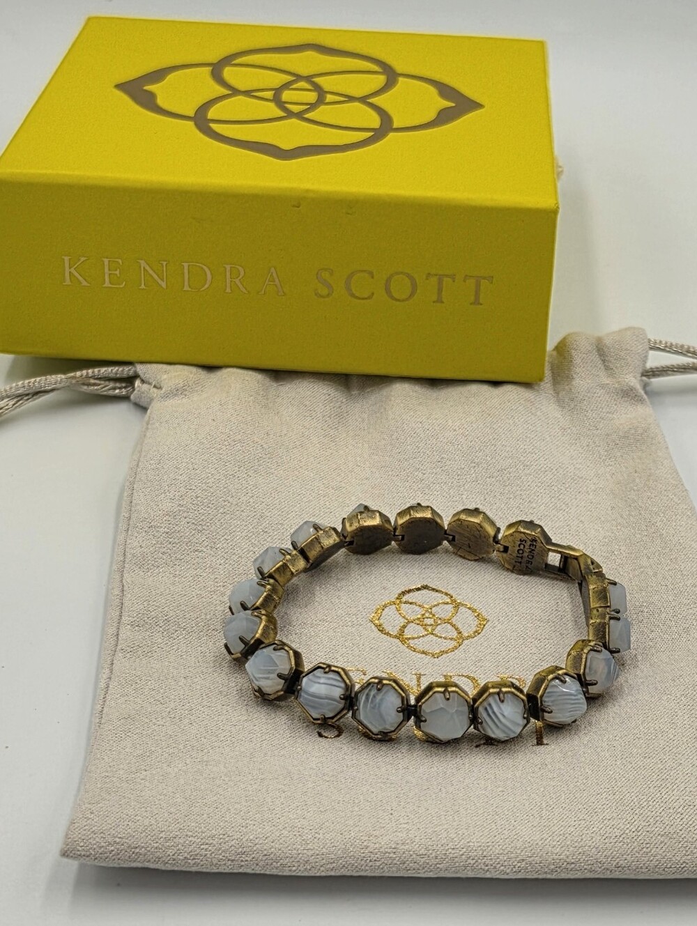 Kendra Scott Lace Bracelet in White Banded Agate Antique Brass